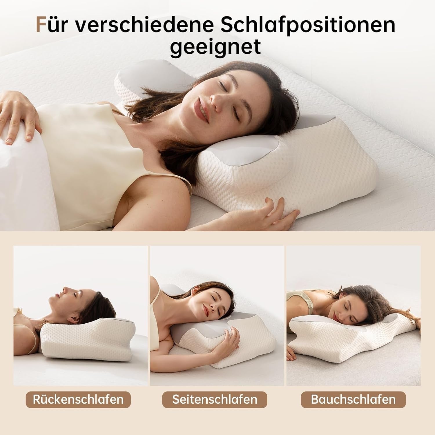Homyrium Ergonomisk nakkepude Ortopædisk pude Memory Foam Nakkestøttepude Antisnorkepude Sidesovepude Ryg Mavepude Grå Cervikal Ortopædiske Puder Naty Shop