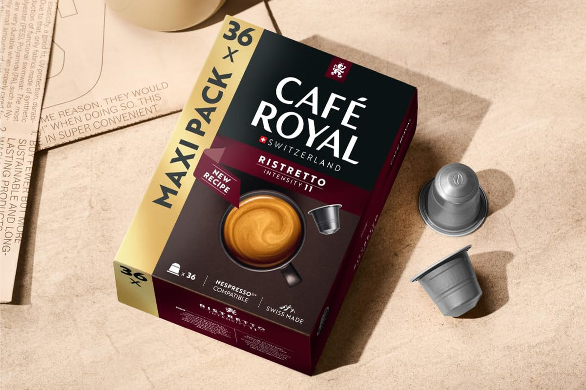 Café Royal Ristretto – Nespresso®-kompatible kaffekapsler, 100 % Arabica, intensiv, mørkristet, intensitet 11/12, Rainforest Alliance, 36 kapsler