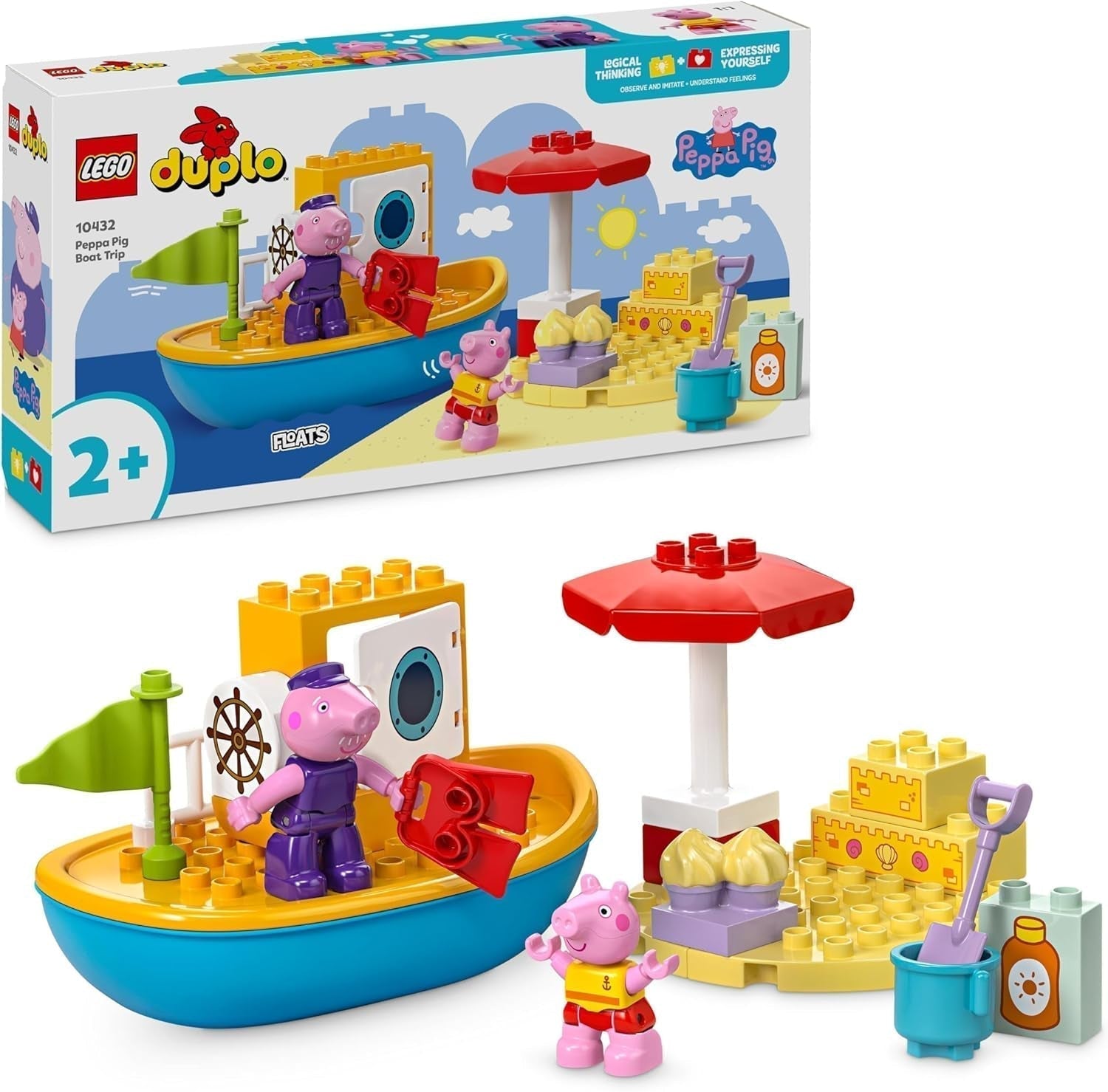 LEGO DUPLO Peppas sejltur: Byg og ombyg legetøjsbådslegesæt med 2 figurer, kreativt legetøj, gaveidé til 2-årige, drenge og piger 10432 Byggesæt Besuche den LEGO-Store Standardtitel