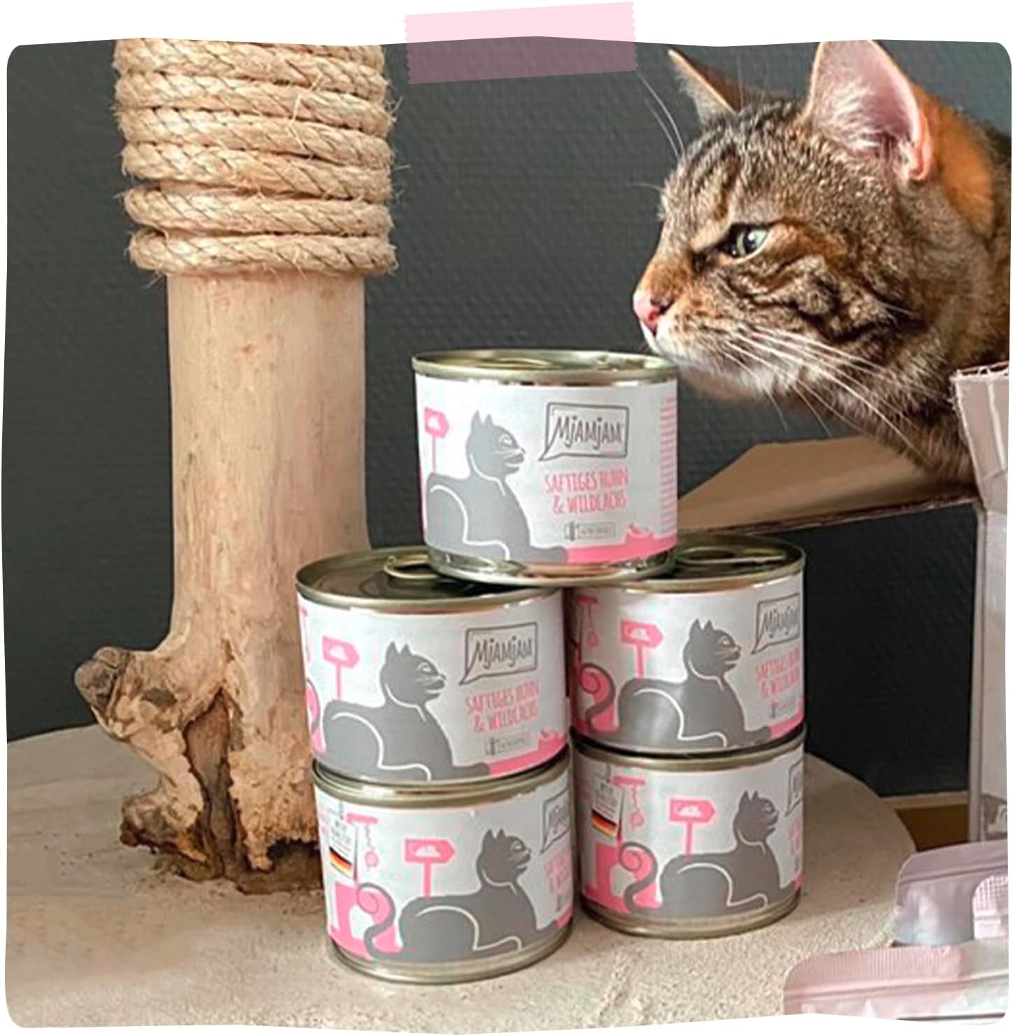 MjAMjAM - Premium våd kattefoder - saftig kylling og vild laks 6 pakke (6 x 400 g) Kornfri med ekstra kød