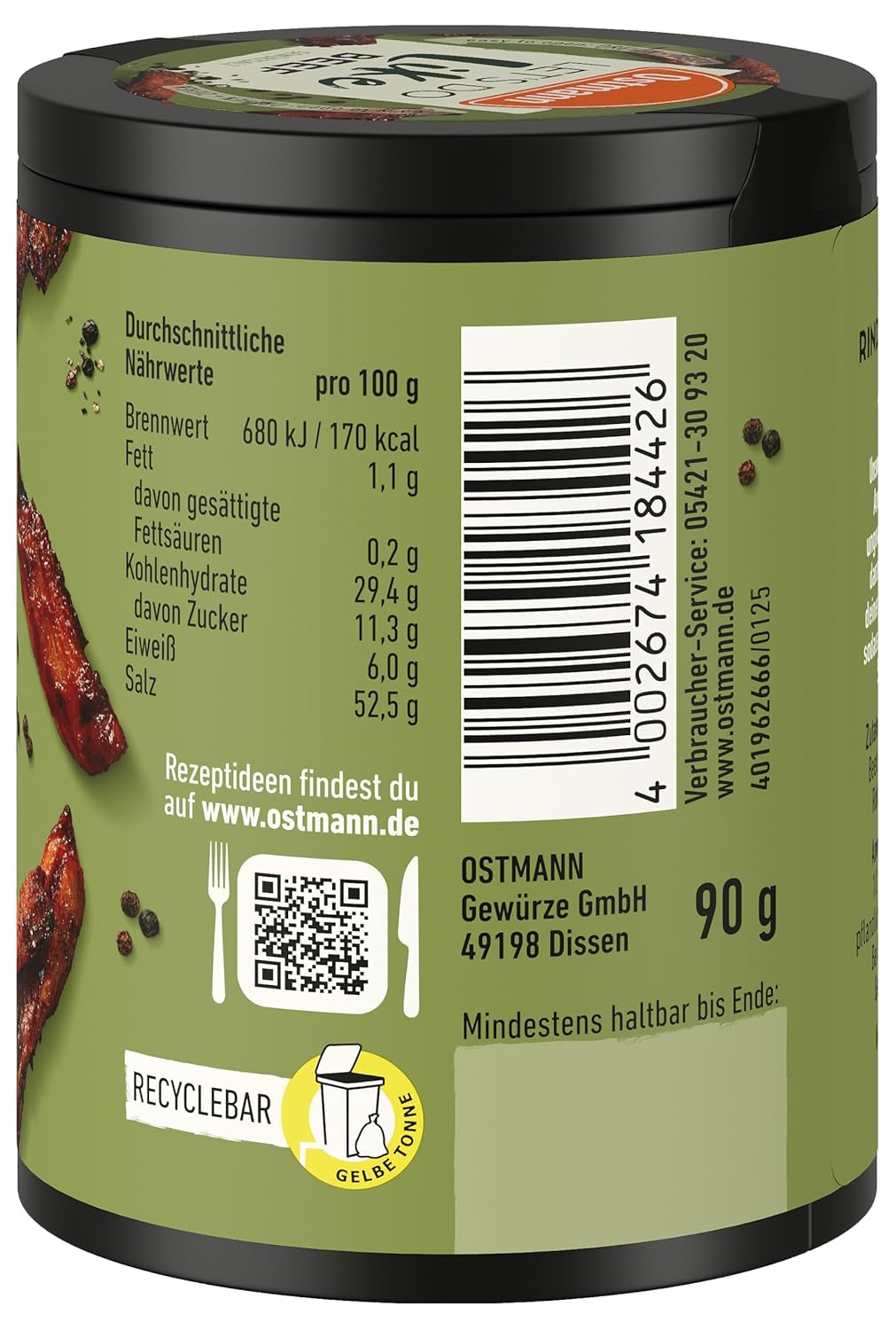 Ostmann Gewürze - Lad os gøre som oksekød | Rindfleisch-Geschmack für ungewürzte Fleischersatzprodukte | Gewürzsalz for Seitan, Tofu og vegetarisk og vegansk Gerichte | 90 g i Metalldose genbrugsbar