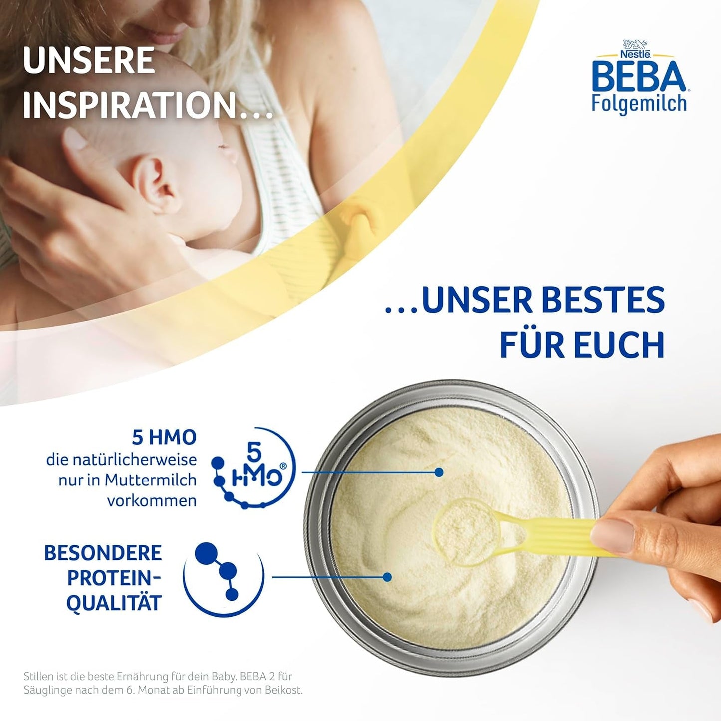 BEBA 2 - Tilskudsmælk efter 6 måneder, med 5 HMO-komplekser, alderssvarende proteinindhold, laktosefri, palmeoliefri, fiskeoliefri, babymad, babymælkpulver, 3 stk. (3 x 800 g)