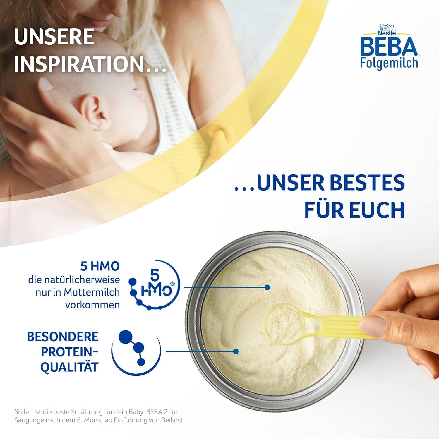 BEBA 2 - Tilskudsmælk efter 6 måneder, med 5 HMO-komplekser, alderssvarende proteinindhold, laktosefri, palmeoliefri, fiskeoliefri, babymad, babymælkpulver, 3 stk. (3 x 800 g)