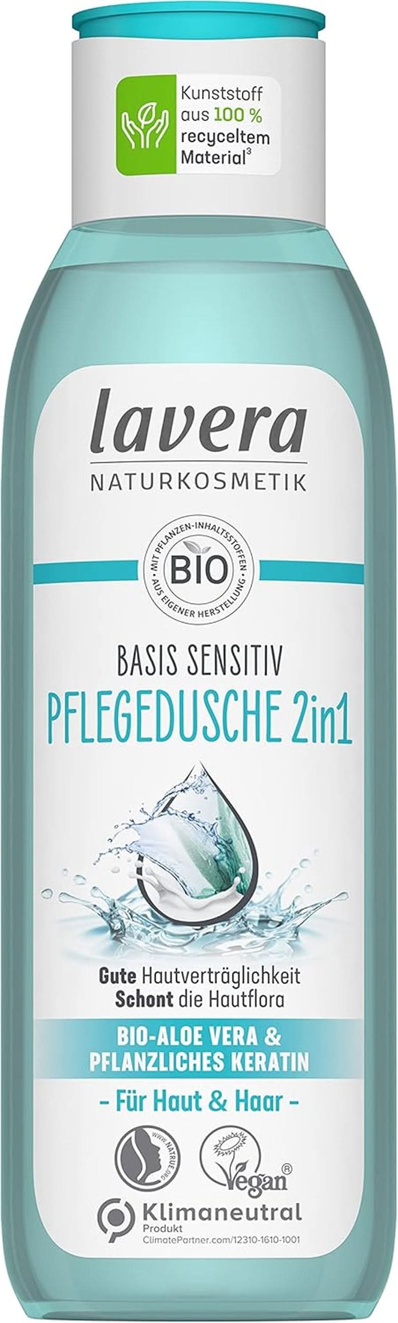 Lavera Care Basis Sensitiv 2 i 1, Shampoo og shower gel med økologisk aloe vera og vegetabilsk keratin, 250 ml Brusebad og bad Naty Shop