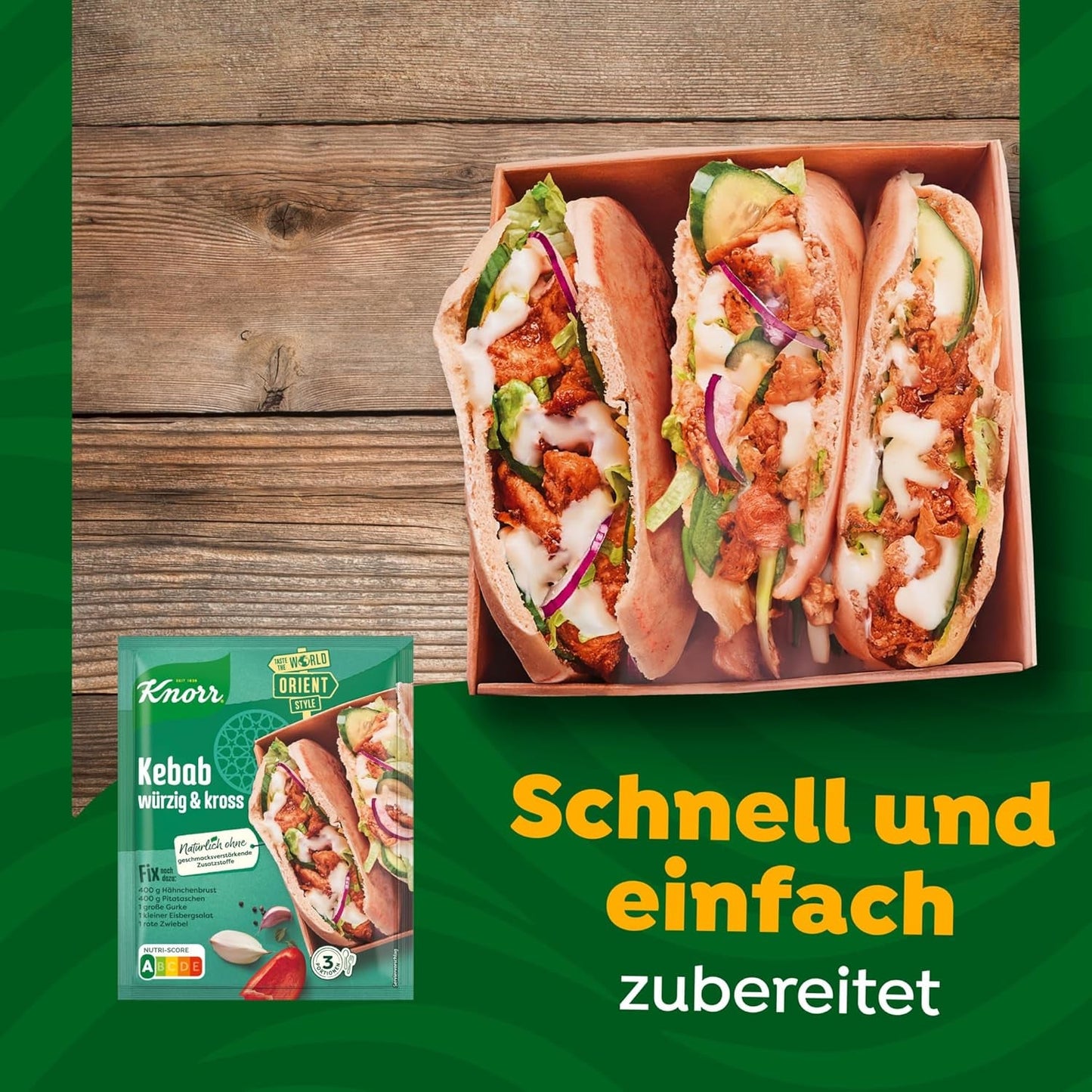Knorr Fix Kebab für en würzig und krosses Hähnchen Gericht ohne geschmacksverstärkende Zusatzstoffe 3 Portionen