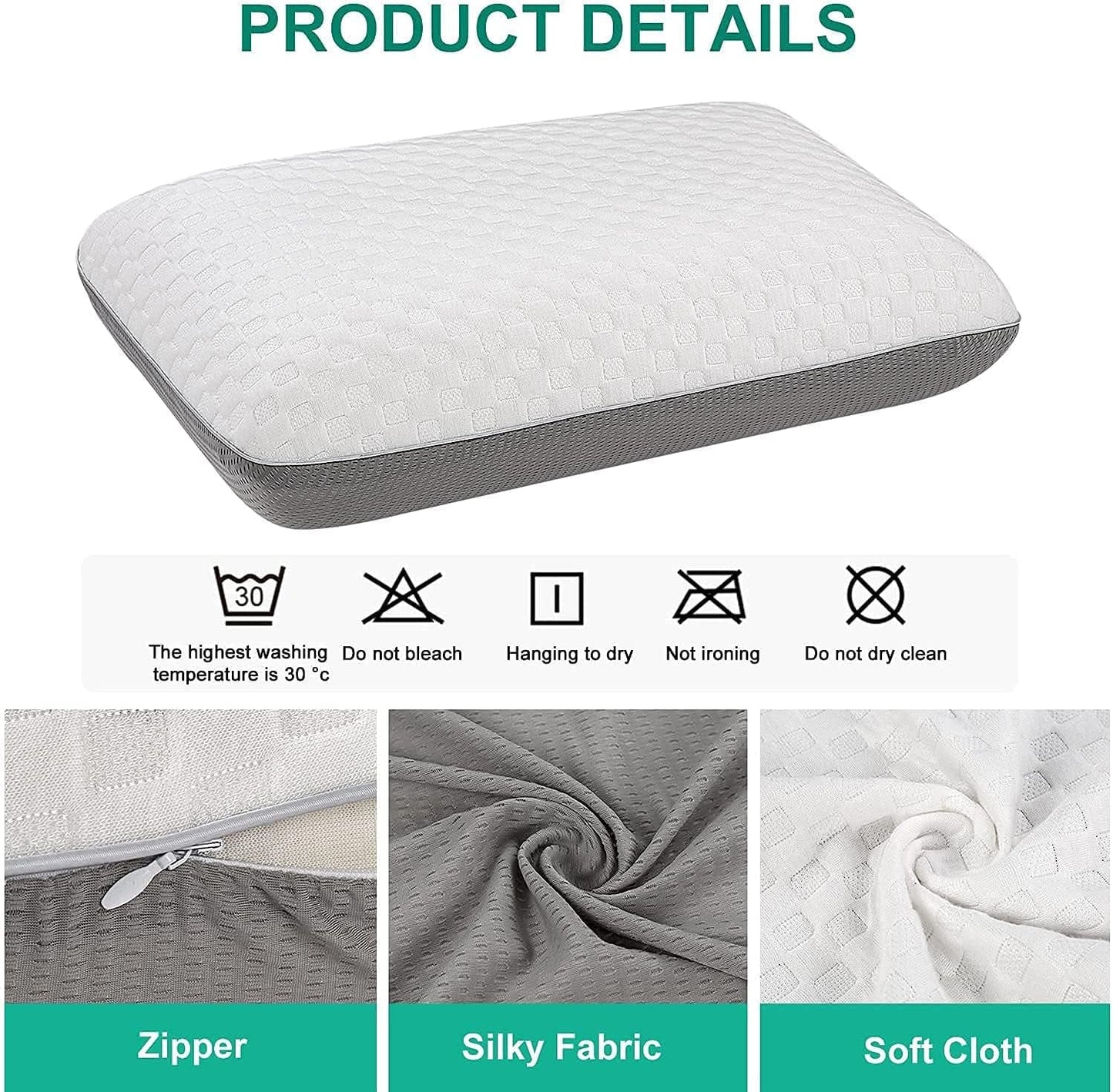 Fityou Memory Foam Pude Nakkestøttepude Ergonomisk Sovepude Kølepude Dobbeltsidet design Vaskbart pudebetræk (67,5X40X13Cm) Cervikale ortopædiske puder Naty Shop