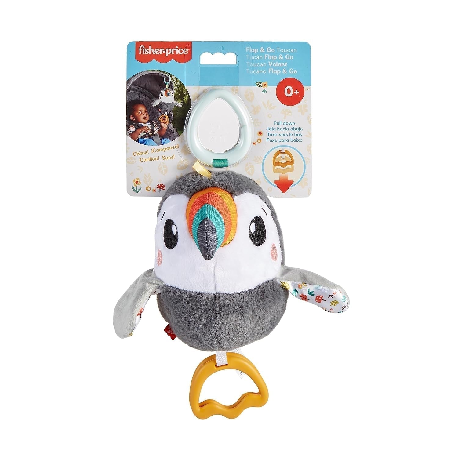 FISHER-PRICE Flap & Go Tucan - Plyslegetøj til barnevogn fremmer finmotorik og sensoriske færdigheder for nyfødte fra fødslen HNX66 Babylegetøj Naty Shop