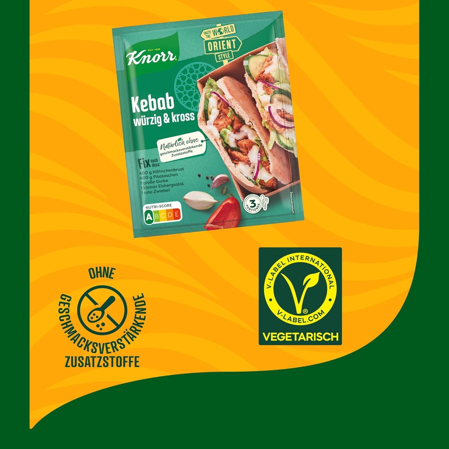 Knorr Fix Kebab für en würzig und krosses Hähnchen Gericht ohne geschmacksverstärkende Zusatzstoffe 3 Portionen
