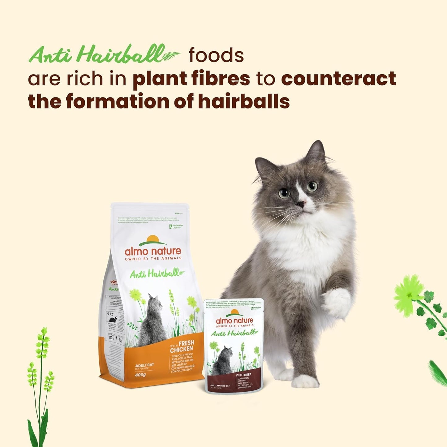 Almo Nature Functional - Anti-hårbolde - Vådfoder til voksne og modne katte - med hvalpe - Bekæmper dannelsen af ​​hårbolde - 70 g (pakke med 30)