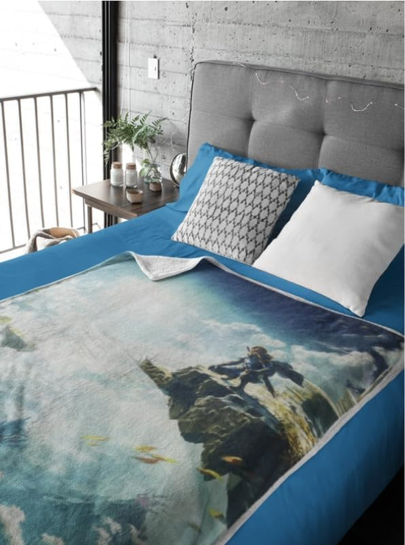 Zelda Sherpa-tæppe - Sky Totk - 100 X 150 Cm - Officielt licenseret produkt, grønt, Twin HÃ”MADICT senge og tæpper