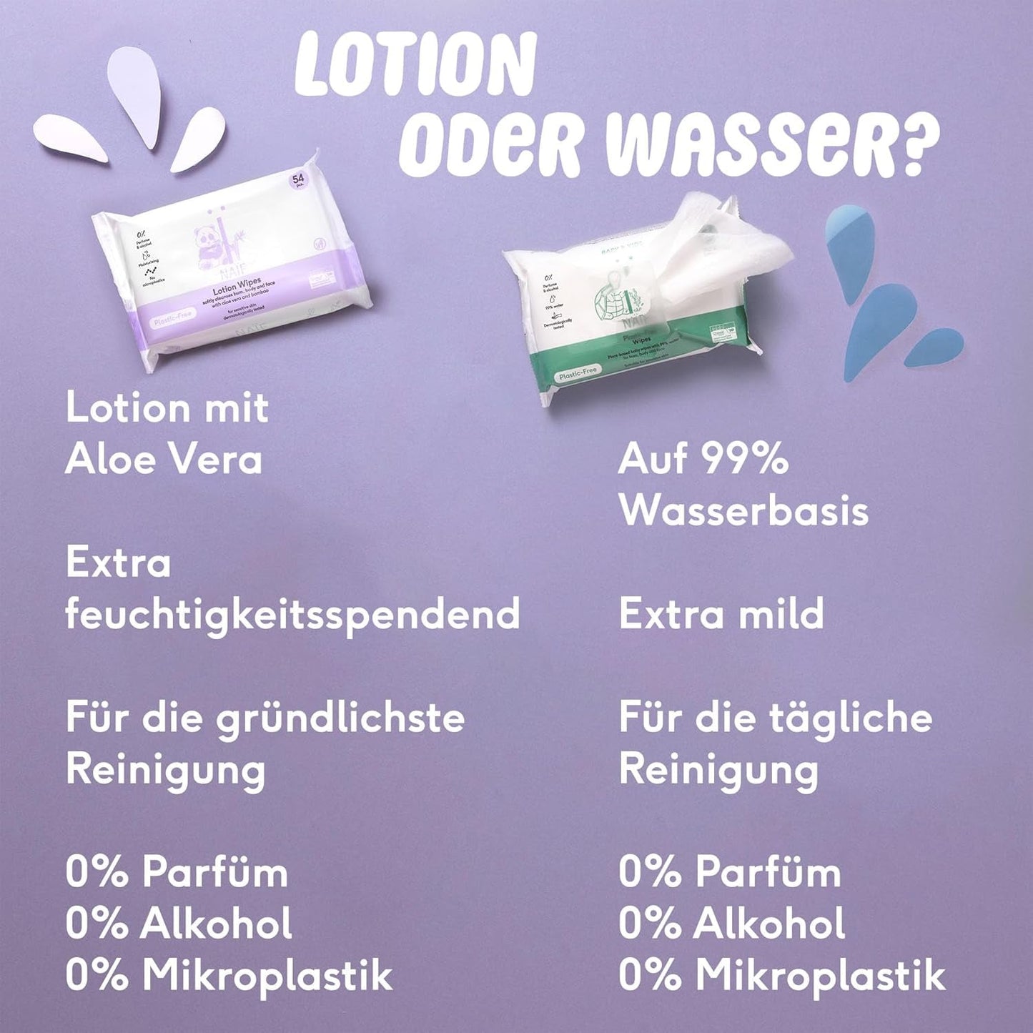 Naïf - Vådservietter uden plastik - 162 stykker (3 pakker med hver 54 servietter) - til babyer og børn - bund, krop, ansigt - med aloe vera og bambus - 0% duft og alkohol