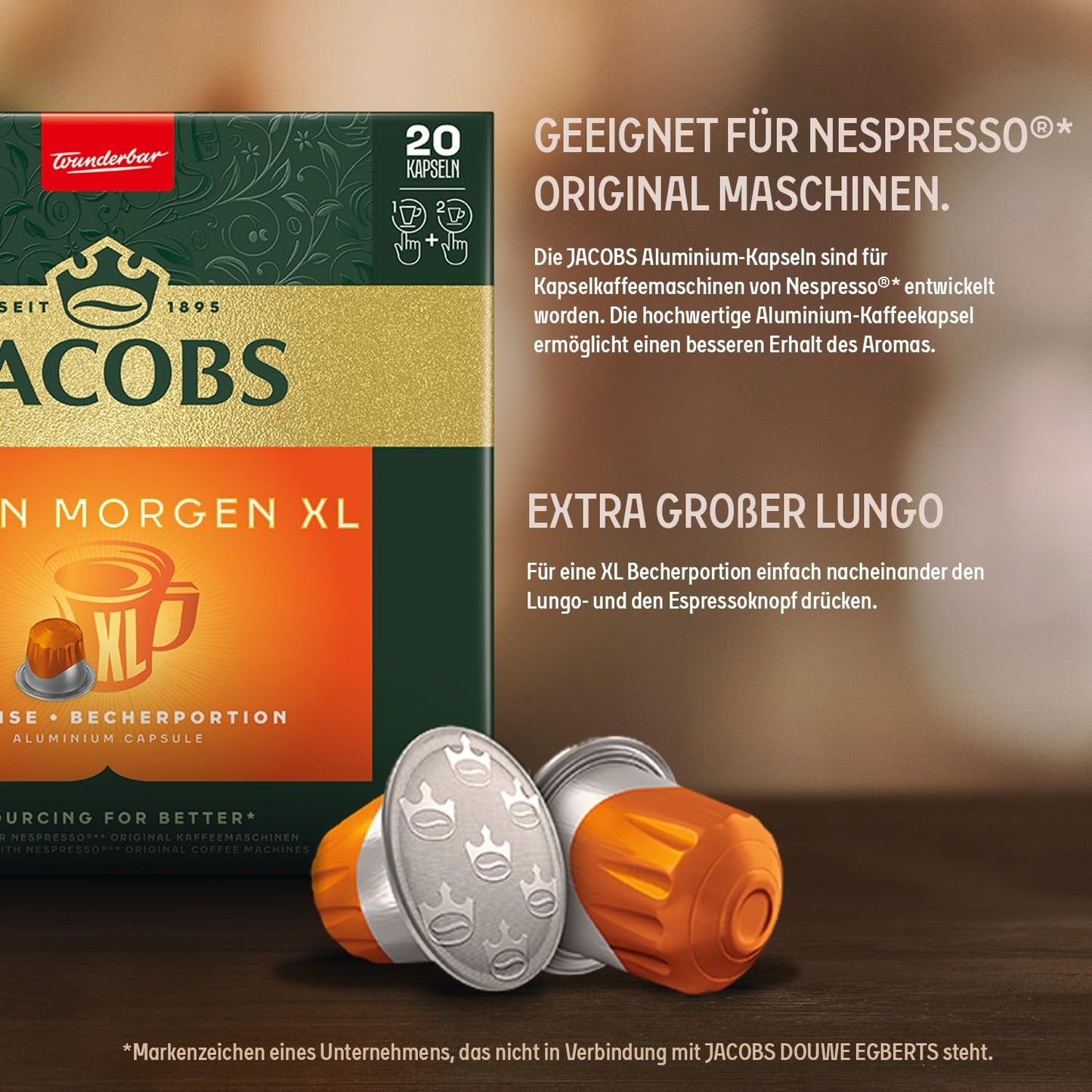 Jacobs Kaffeekapseln Guten Morgen XL Intense, Intensität 8/12, 10 x 20 Getränke, Nespresso* kompatibel Kaffee Kapseln, 200 Kapseln