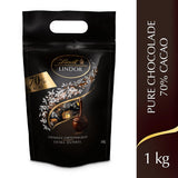 Lindt LINDOR Extra Dark Chokoladekugler og LINDOR Strawberry Creme Chokoladekugler | 1 kg genlukkelig pose | ca. 80 hvide chokoladekugler med jordbærcreme
