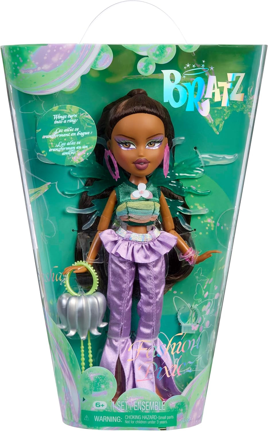 Bratz Fashion Pixiez Sasha Doll - Fantastisk samlerdukke med ægte mode og tilbehør, vinger, der bliver til en ring