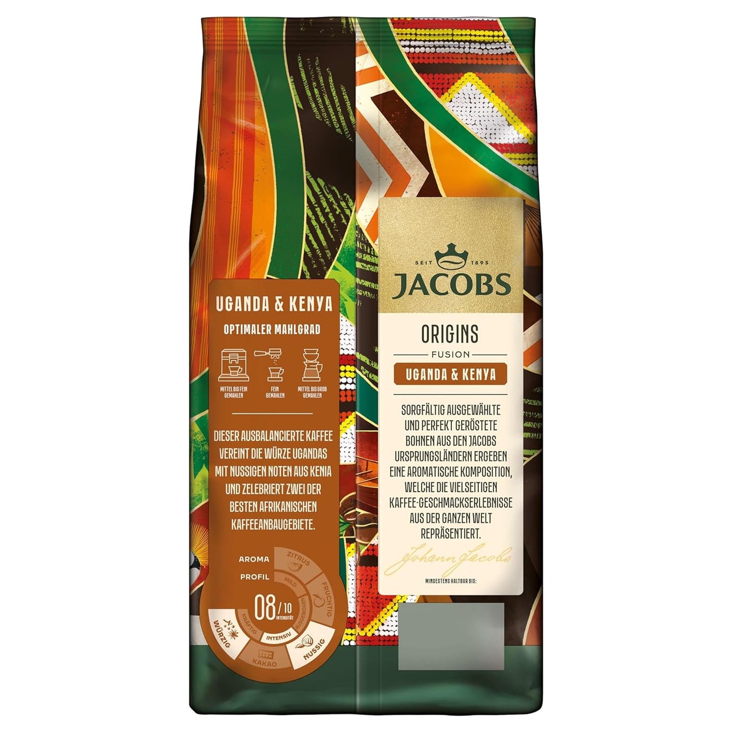 Jacobs Origins Uganda og Kenya kaffebønner, fyldig espresso med en krydret note, styrke 8/10, hele kaffebønner, 1 kg