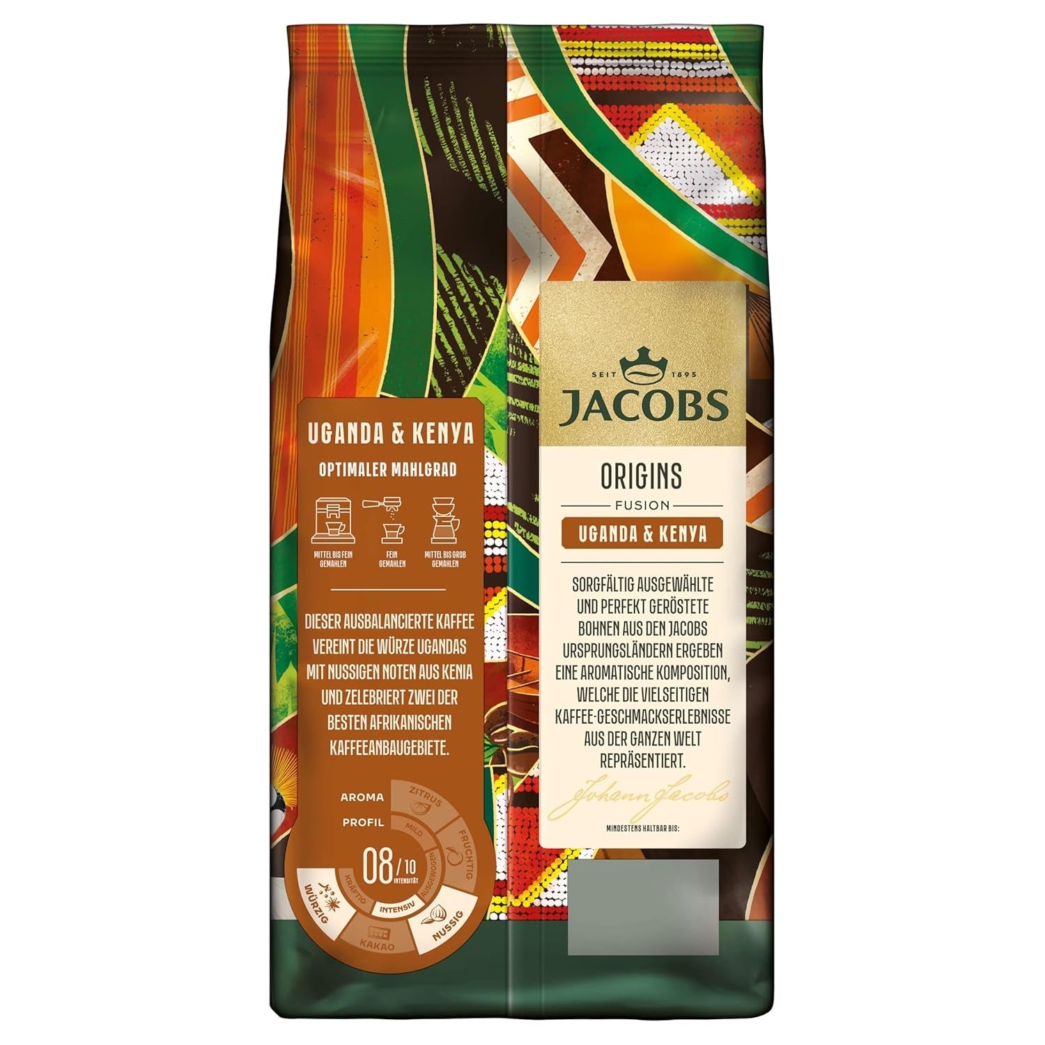 Jacobs Origins Uganda og Kenya kaffebønner, fyldig espresso med en krydret note, styrke 8/10, hele kaffebønner, 1 kg