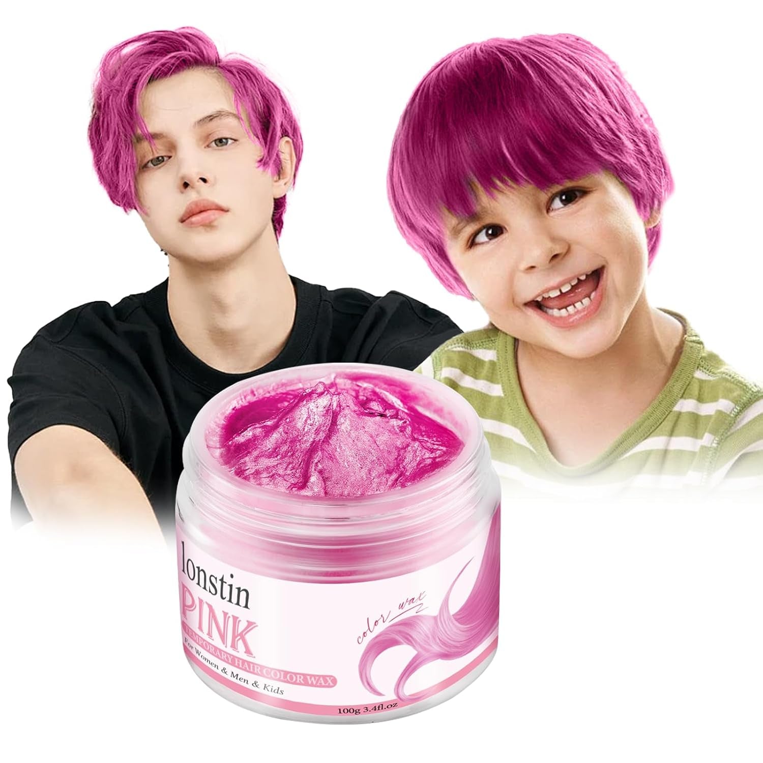 Vaskbar Pink Midlertidig hårfarve Midlertidig hårvoks Naturlig frisurefarve Pomade Vaskbar hårfarve til mænd Kvinder Fest Cosplay Halloween Jul Hårfarve Naty Shop Standardtitel