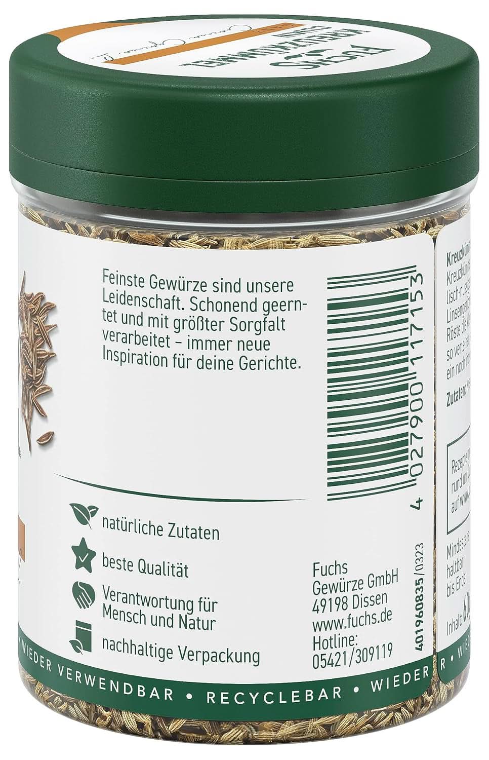 Fuchs - Hel spidskommen, 60 gram Krydderier Naty Shop