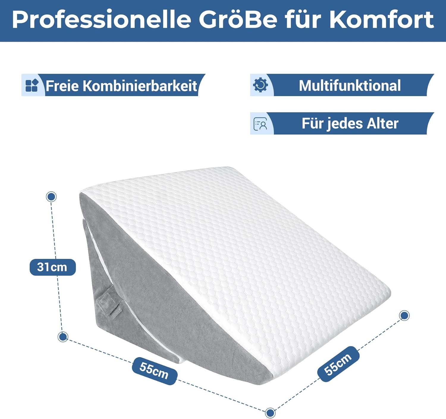 Justerbar kilepude, skumlæsepude med høj densitet med nakkerulle til seng og sofa, ergonomisk sengekile til søvnrefluksapnø, benpude, rygpude til læsning, spil eller fjernsyn