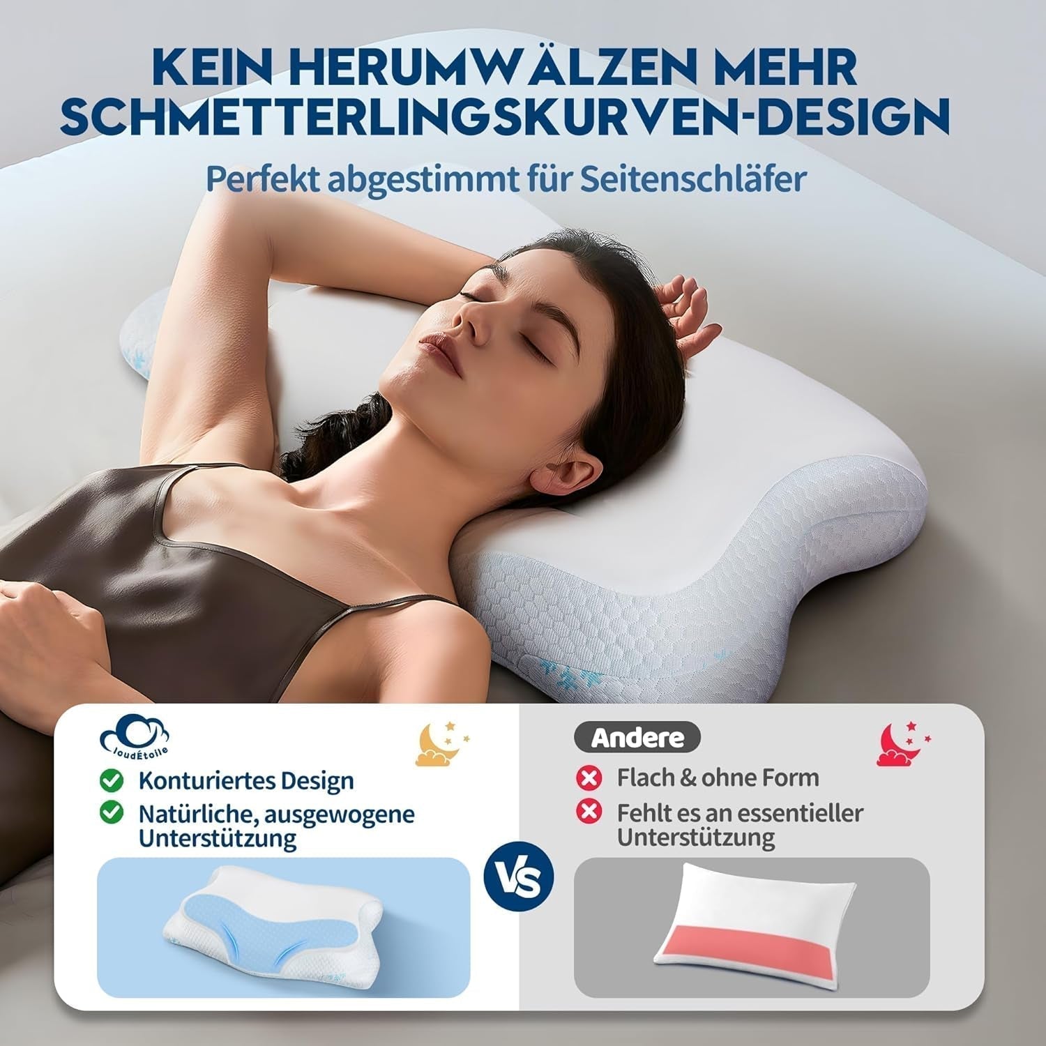 Cloudétoile Nakkepude Memory Foam Pude - 2 i 1 Ergonomisk ortopædisk pude Visco Foam Pude Side Sleeper Nakkestøtte Pude Højdejusterbar Memory Foam Pude Hvid 64X38X12cm Cervikal ortopædiske puder Naty Shop