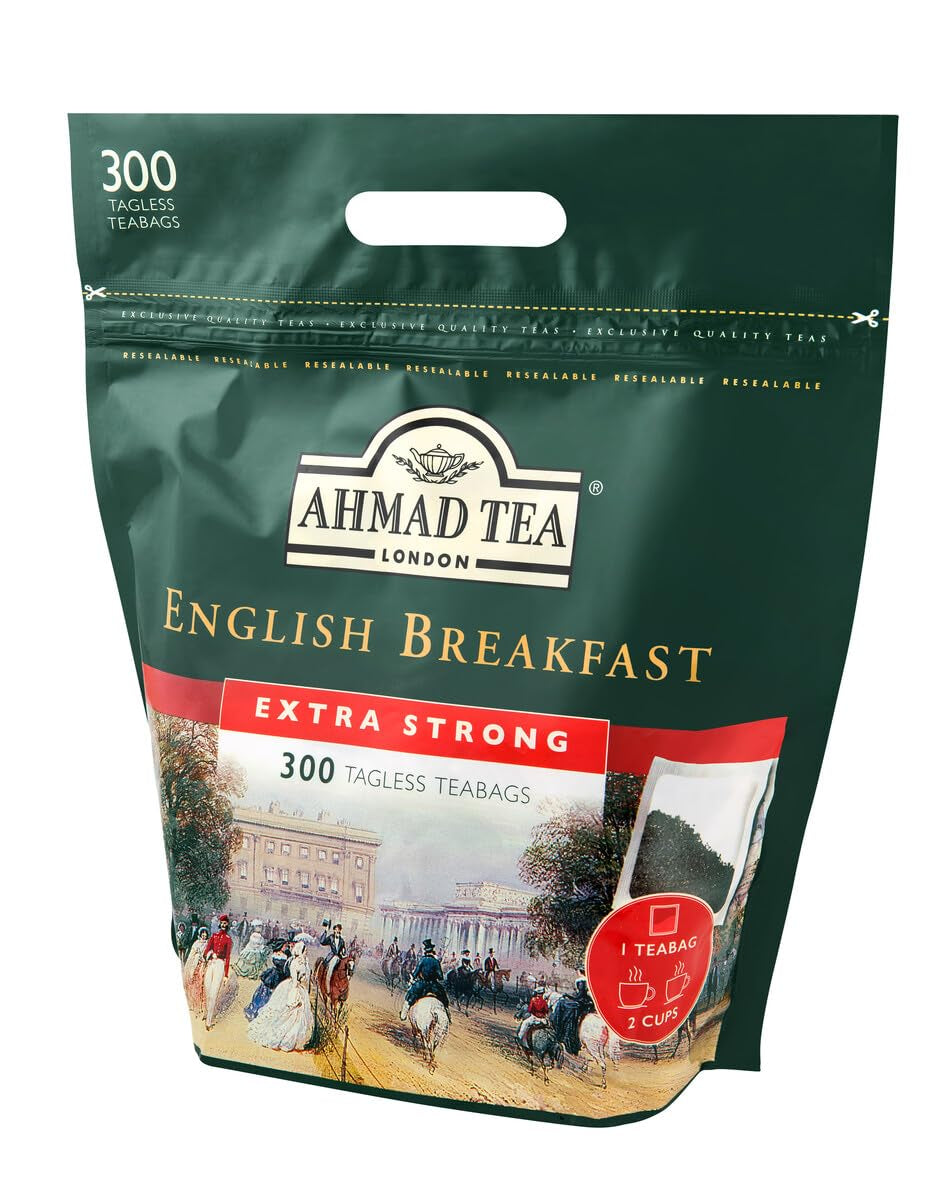 Ahmad te - engelsk morgenmad - sort morgenmadste - Assam & Ceylon te - engelsk teposer uden bånd med 2 g te pr. portion - stor pakke med 300 teposer (2 pakke)
