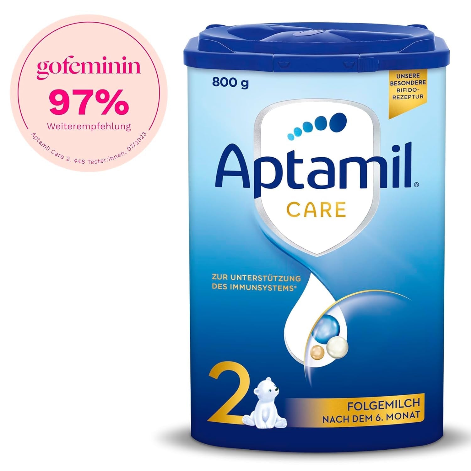 Aptamil Care 2 - Tilskudsmælk efter 6 måneder, med Omega 3 og 6, DHA og ARA, palmeoliefri, babymad, mælkepulver, 1 x 800 g (pakke med 3)
