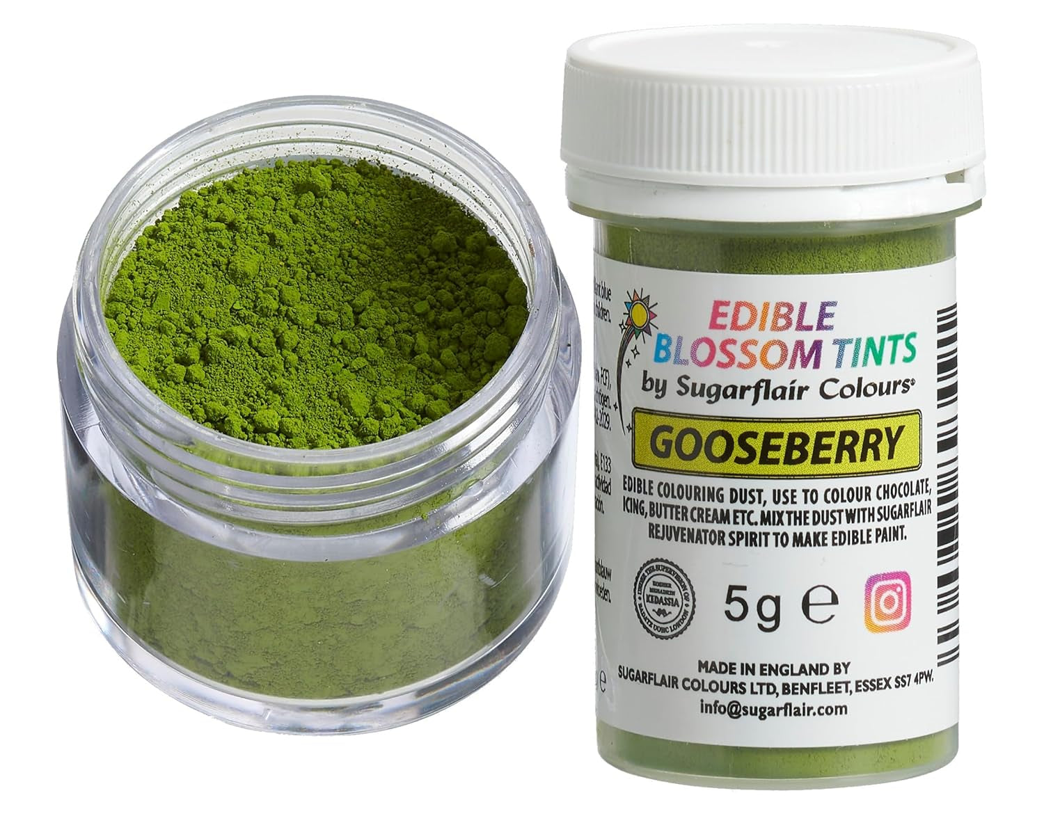 Sugarflair Blossom Tint Dust stikkelsbær-madfarvepulver - madfarvepulver til kagedekoration, sukkerpasta, fondant, glasur, chokolade, smørcreme, macarons og mere - 5G