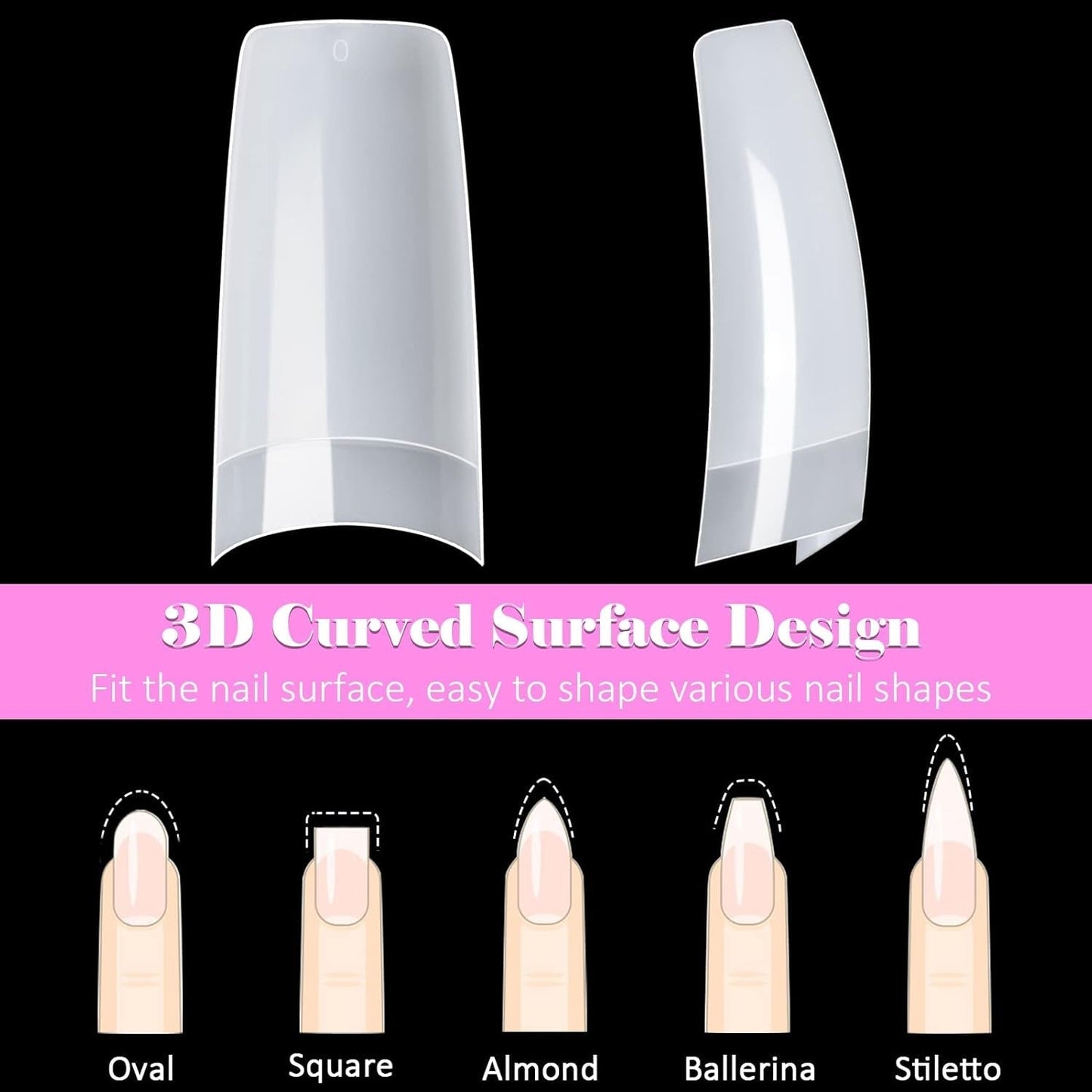500 stk franske kunstige neglespidser Akryl falske negle spidser sæt negleforlængelser Neglespidser falske negletilbehør med 4 stk negledesign lim Gelnegle Natural