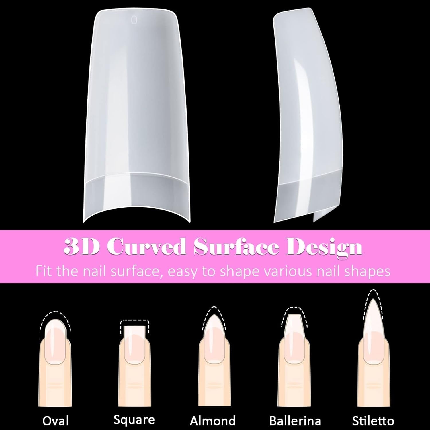 500 stk franske kunstige neglespidser Akryl falske negle spidser sæt negleforlængelser Neglespidser falske negletilbehør med 4 stk negledesign lim Gelnegle Natural