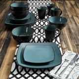 Gibson 99813.16R Elite Soho Lounge Reactive Glaze 4-personers servisesæt, 16 dele, blågrøn/sort tofarvet effekt
