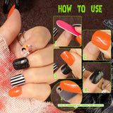 72 stk Halloween negle selvklæbende falske negle Korte kunstige negle selvklæbende pressede negle Pumpkin Ghost kunstige negletips Neglekunst Orange Grøn Sort