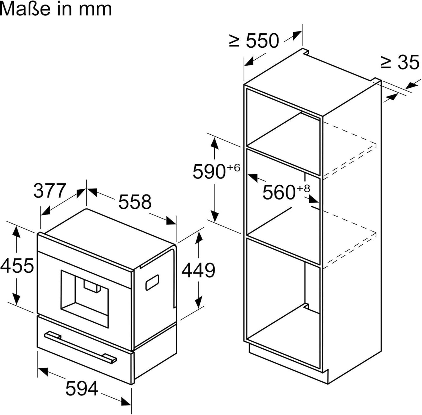 Bosch CTL7181B0, serie 8 intelligent indbygget automatisk espressomaskine, 45,5 x 59,4 cm, TFT-berøringsskærm, meget stille keramisk drivkværn, AutoMilk Clean selvrensende funktion, 2,4 l vandtank, sort