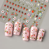 JMEOWIO 3D Nagelsticker Blumen Frucht Nail Art Sticker Selbstklebend Nagelaufkleber 5D Stereoskopisk Dekoration Nageldesign Tilbehør 4 Blatt