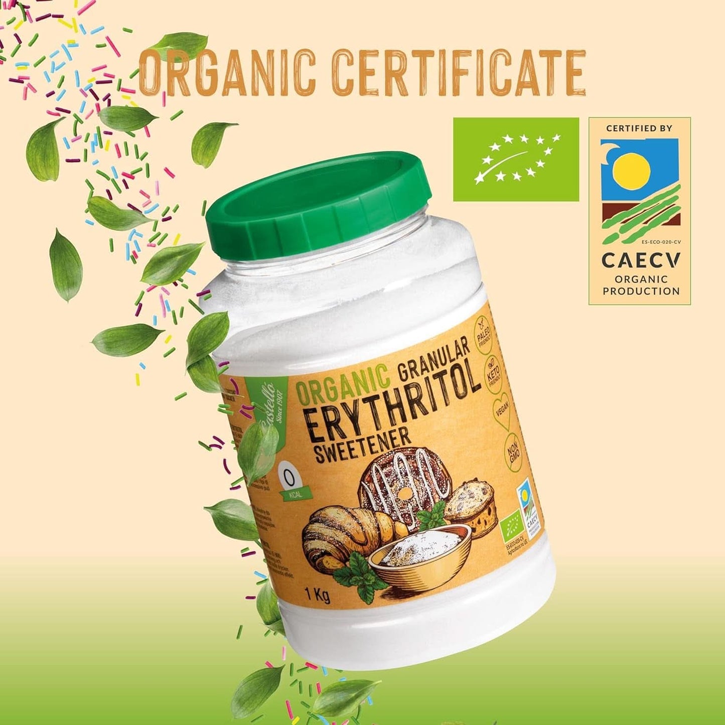 Naturlig økologisk erythritol, 10G = 7G sukker, 1 kg sødemidler Naty Shop