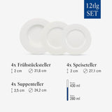 Villeroy & Boch Wonderful World 12-delt porcelænssæt, tåler opvaskemaskine og mikroovn, hvid, tallerkener, porcelæn, middagstallerkener, sæt, moderne porcelænssæt, premium porcelæn