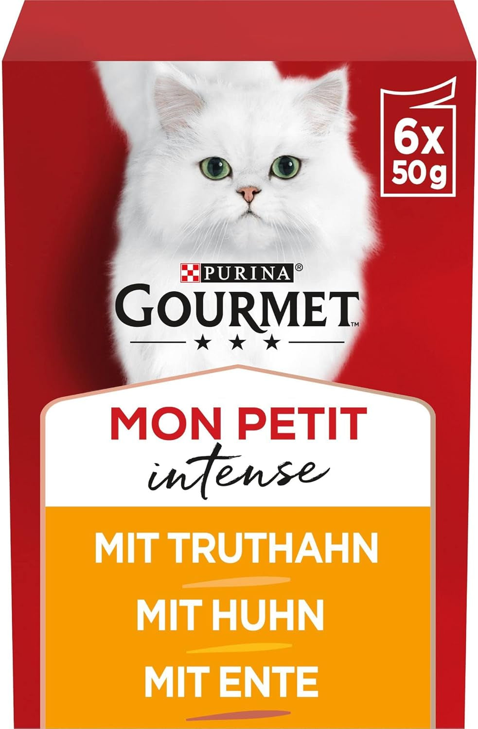 Gourmet Mon Petit Intense Wet Cat Food, fjerkrævariant, pakke med 8 (8 x 6 poser á 50 g hver)