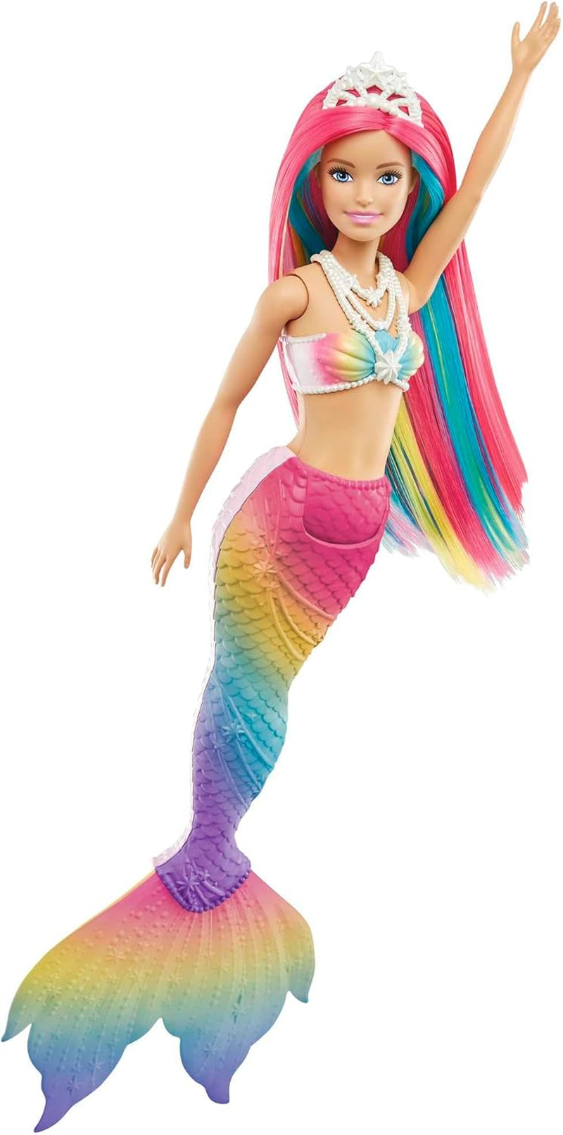 Barbie Dreamtopia Rainbow Magic Mermaid, Barbie Havfrue med regnbuehår, vandaktiveret farveskiftende dukke, 3 år gammelt legetøj, pigegave, GTF89 Naty Shop Dolls