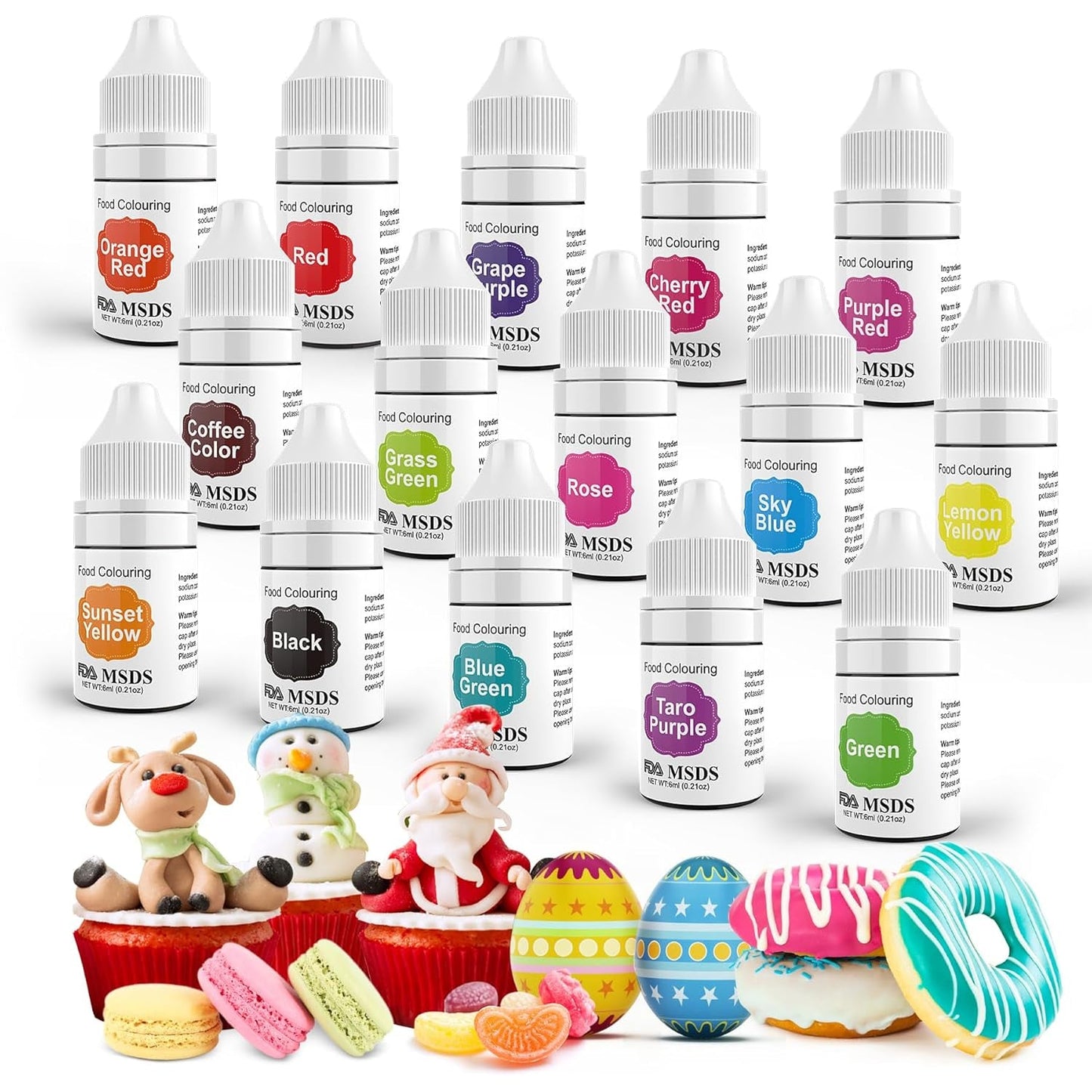 Madfarve 9 x 10 ml, flydende madfarve - madfarvesæt til dekoration af kager, macarons, donuts, fudge, glasur, DIY-sæber, is, sæbefarve, sprøjtepistolfarve