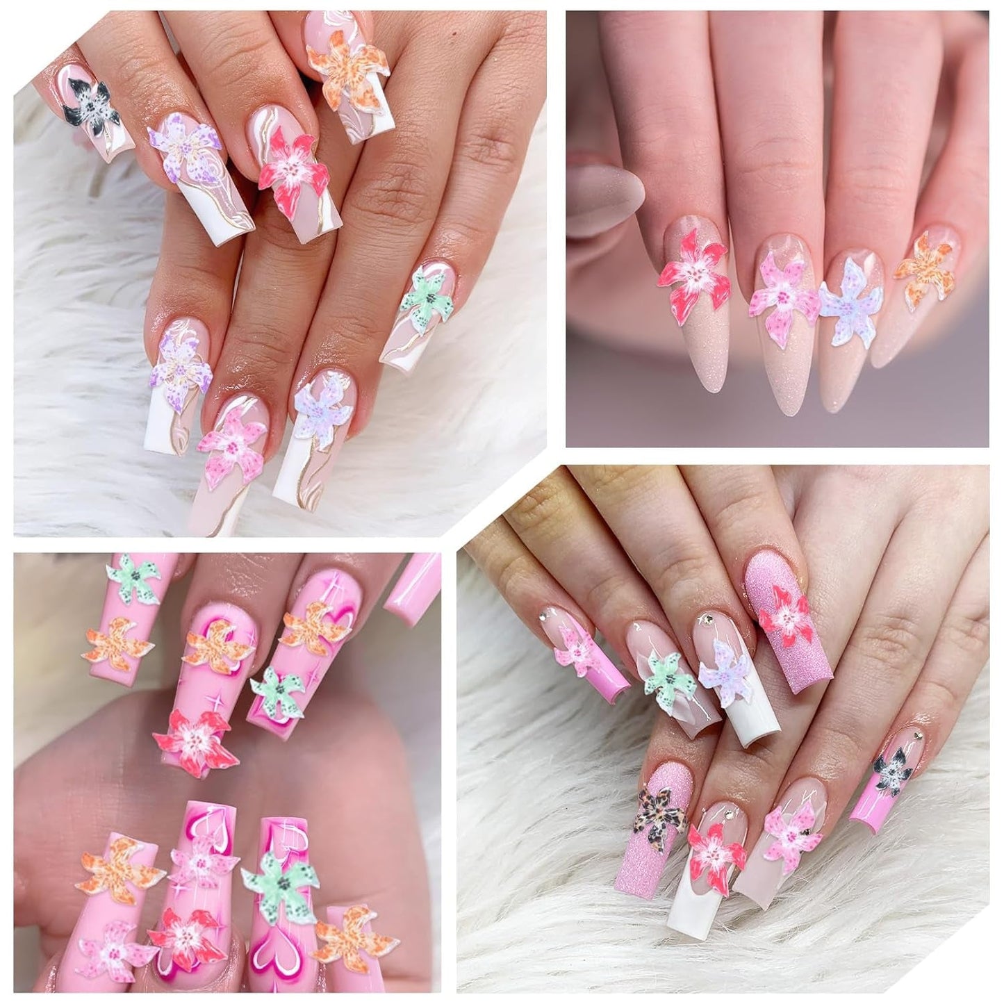 50 stk 3D Blumen Nägel Nail Charms Bunt Gelee Weich Kleber Lilie Flower Blume Nagel Hibiscus Zubehör Nageldesign Eis Kristall Geprägt Farbverlauf Lilien Für Mädchen Frauen Diy Basteldekoration