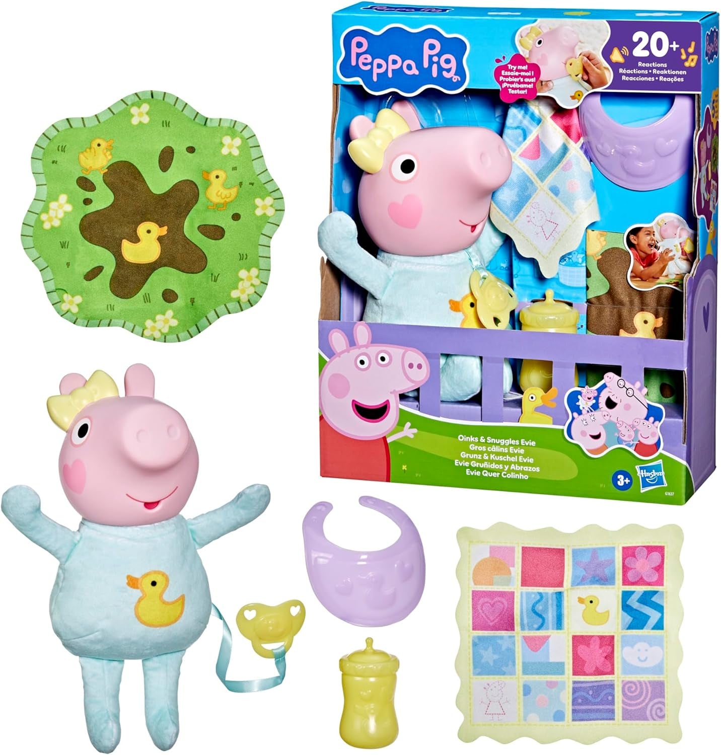 Peppa Pig 28 cm Evie Interactive Doll med 20 lyde og mange funktioner, legetøjssæt til børn fra 3 år og opefter