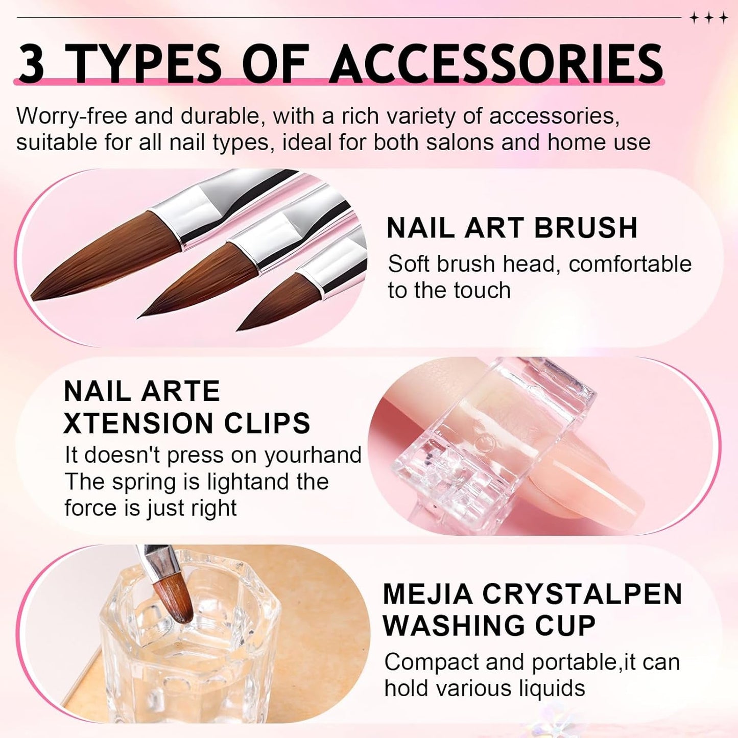 Polygel Nail Solution, Poly Gel Slip Solution Negle Kit, Polygel Liquid Nail Solutions 75 ml, 5 neglespidsklips, 3 neglebørster, 1 krystalkop, 100 rengøringsark