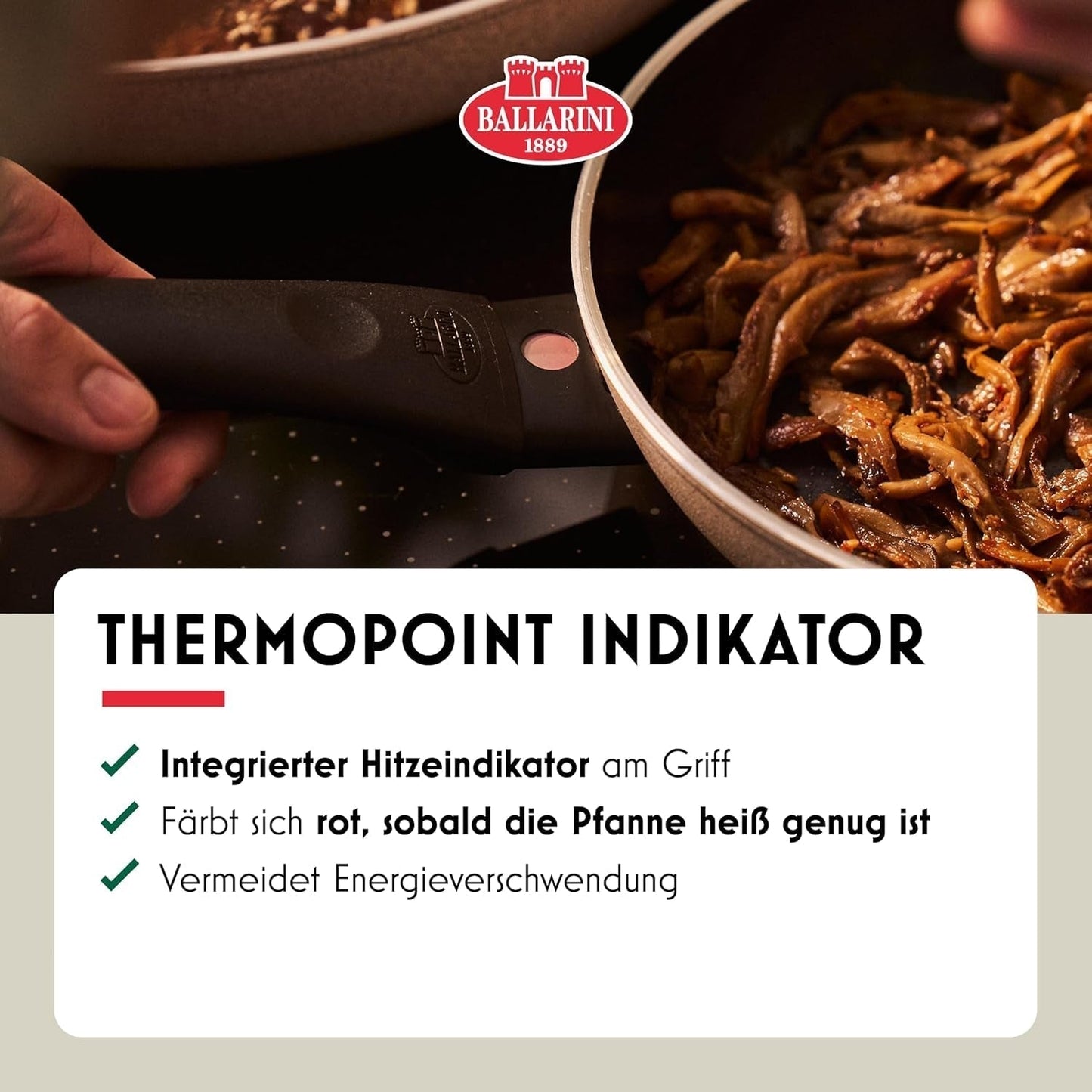 Ledro stegepande, 24 cm, aluminium, velegnet til induktion, non-stick keramisk belægning, Thermopoint, Made in Italy, beige Gryder og pander Naty Shop