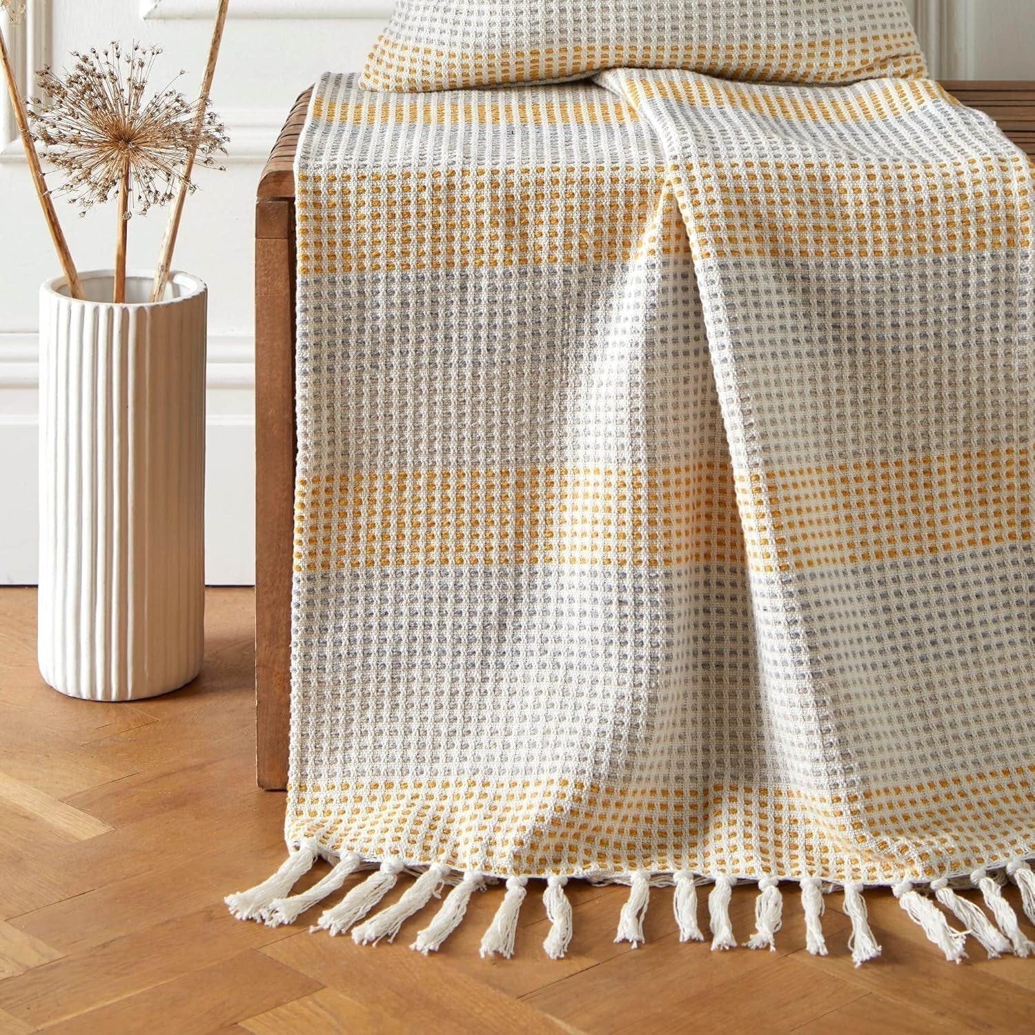 Loft Reva sengetæppe, 100% genanvendt bomuld, 130 X 180 cm, Paprika senge og tæpper Æbletræ Okker 130 cm X 180 cm