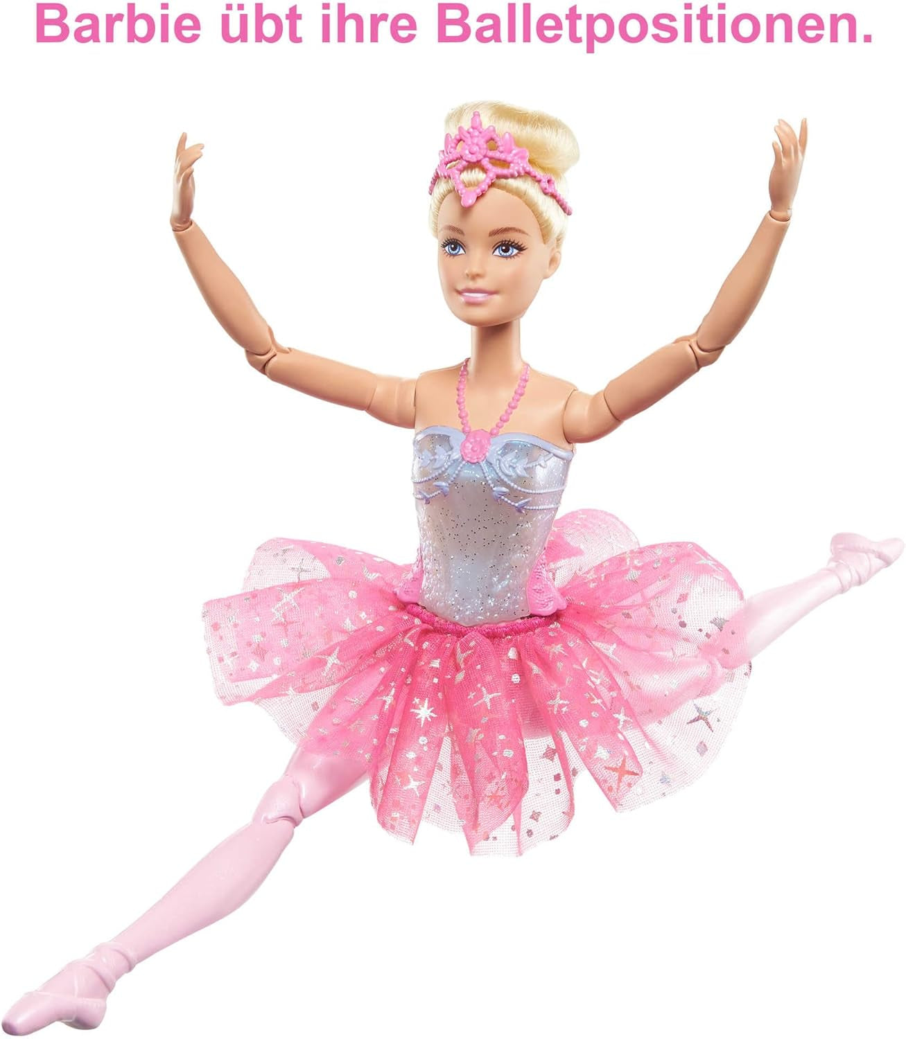 Barbie Dreamtopia Magic Ballerina Doll med lys, lyserød tutu og blondt hår, 5 lys- og lydeffekter, positionerbar Barbie, 3+, HLC25
