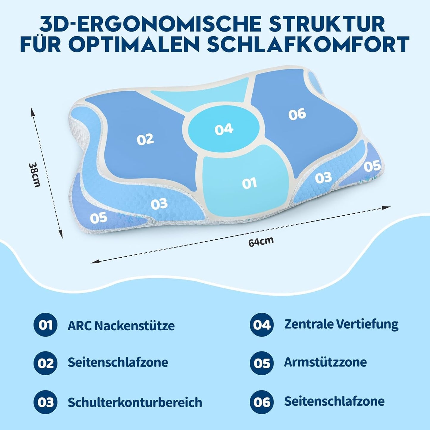 Cloudétoile Nakkepude Memory Foam Pude - 2 i 1 Ergonomisk ortopædisk pude Visco Foam Pude Side Sleeper Nakkestøtte Pude Højdejusterbar Memory Foam Pude Hvid 64X38X12cm Cervikal ortopædiske puder Naty Shop
