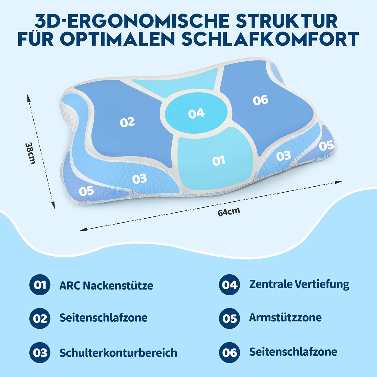 Cloudétoile Nakkepude Memory Foam Pude - 2 i 1 Ergonomisk ortopædisk pude Visco Foam Pude Side Sleeper Nakkestøtte Pude Højdejusterbar Memory Foam Pude Hvid 64X38X12cm Cervikal ortopædiske puder Naty Shop