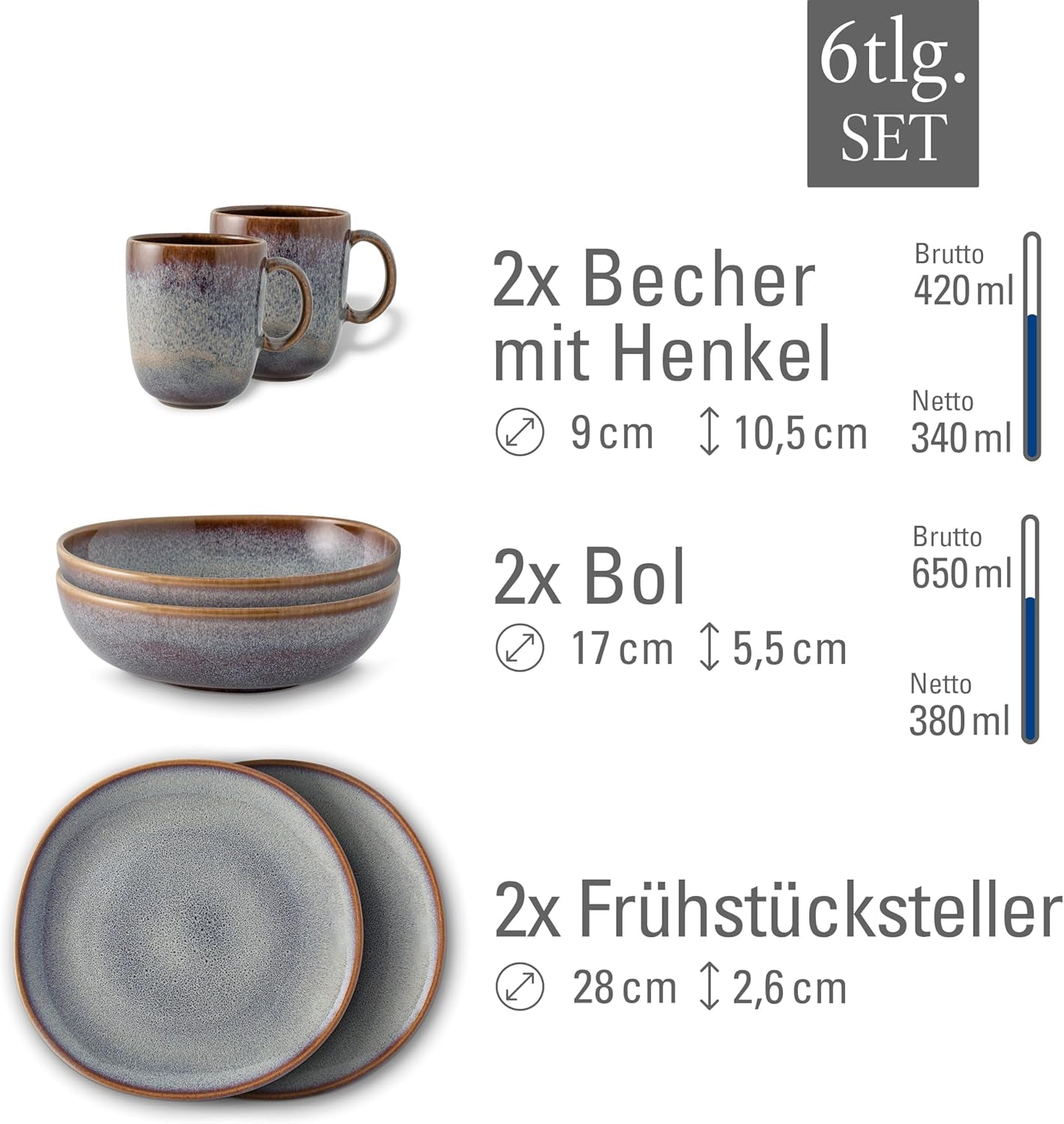 Lave beige morgenmadssæt fra Villeroy & Boch, 6 stk
