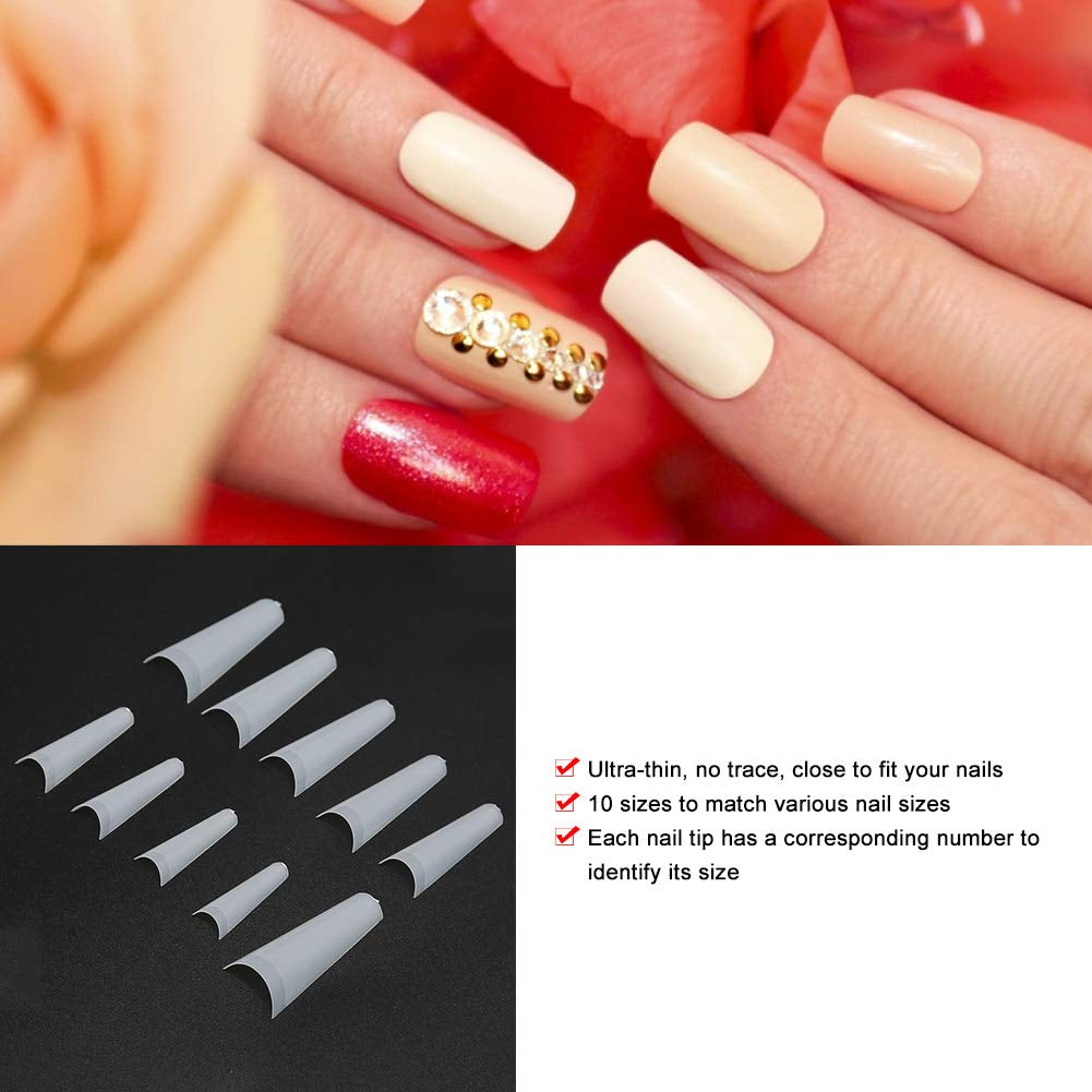 500 stk falske neglespidser, naturlige franske kunstige neglespidser til manicure, L, DIY falske negle, ovale UV-gel, negletilbehør til kvinder og piger (naturlig farve)