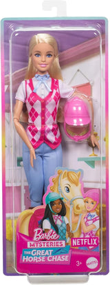 Barbie Malibu dukke og tilbehør fra Barbie Mysteries: The Secret Horse Adventure, inklusive modedukke, aftageligt ridetøj og hjelm, HXJ38