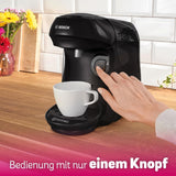 Bosch Tassimo Happy Friendly TAS102E Kapsel Espressomaskine, 70+ drikkevarer, Velegnet til alle kopper, Auto-Stop, Bæredygtig, Perfekt Dosering, Pladsbesparende, 1400W, Sort